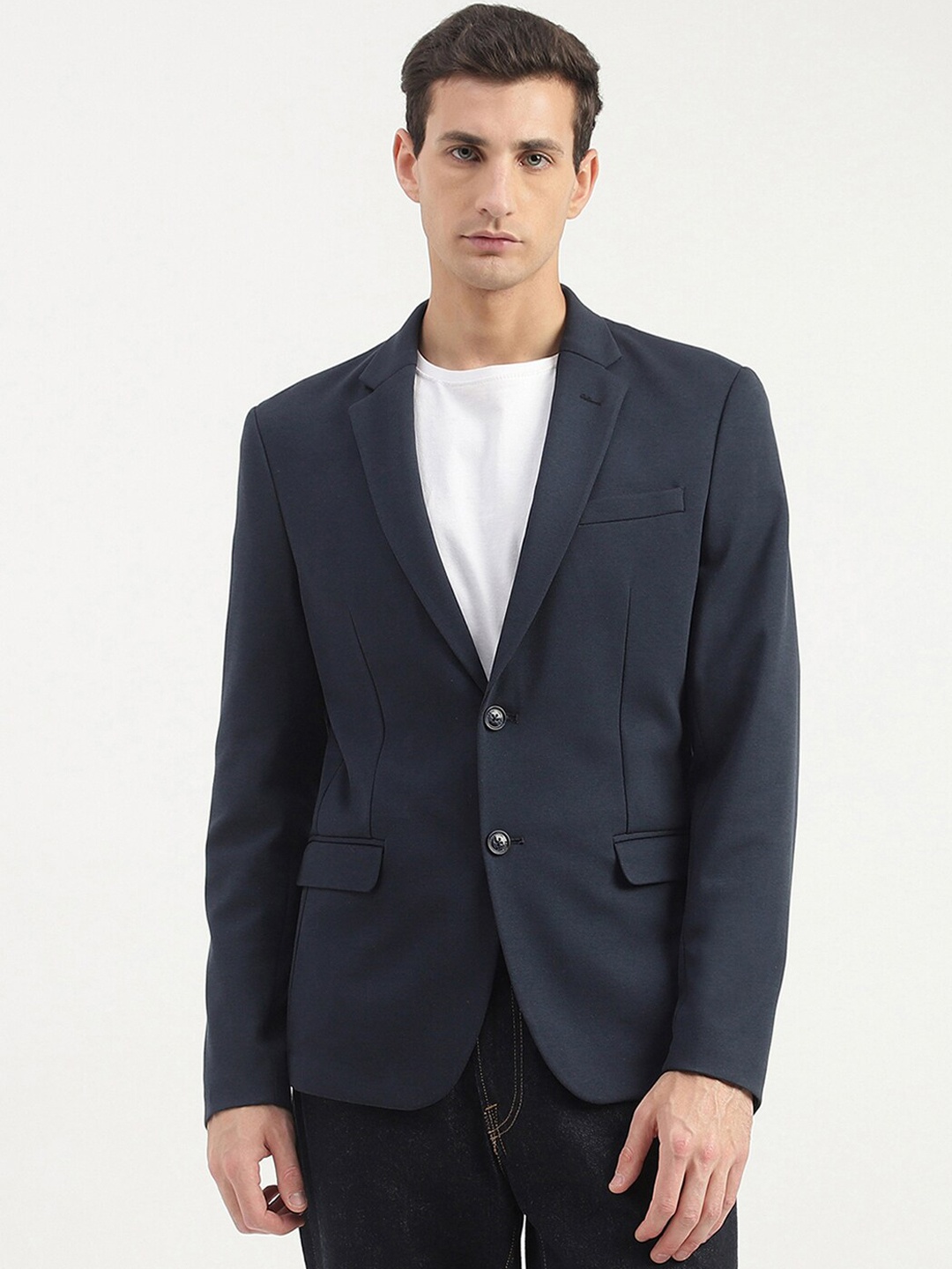 

United Colors of Benetton Men Single-Breasted Slim-Fit Formal Blazer, Navy blue