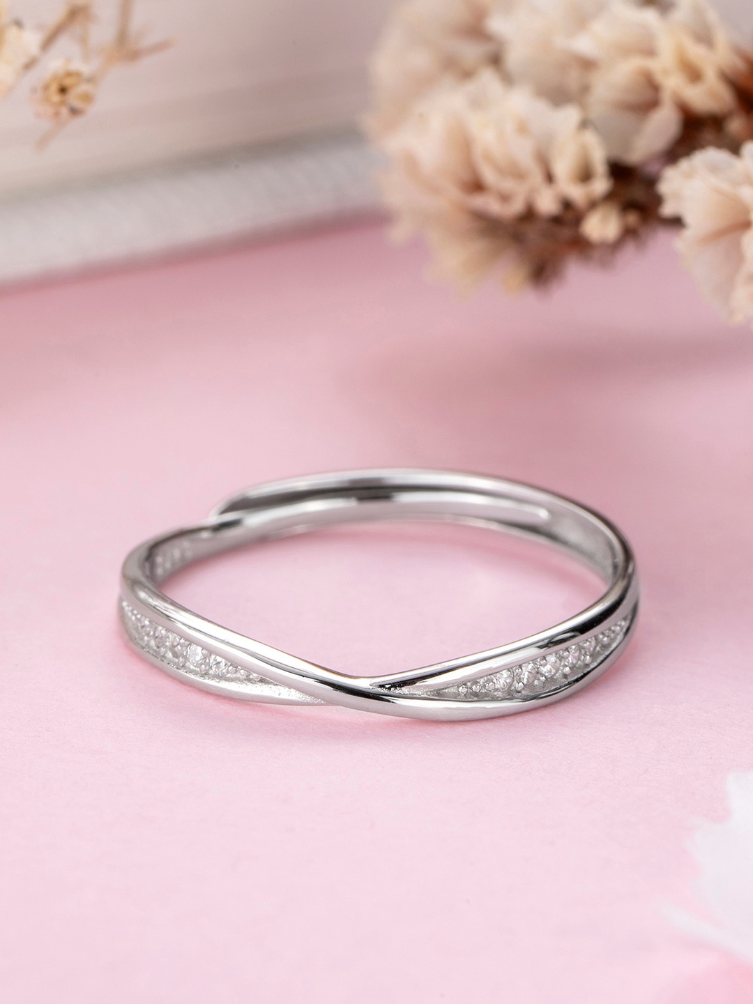 

Zavya 92.5 Sterling Silver-Plated CZ-Studded Ring