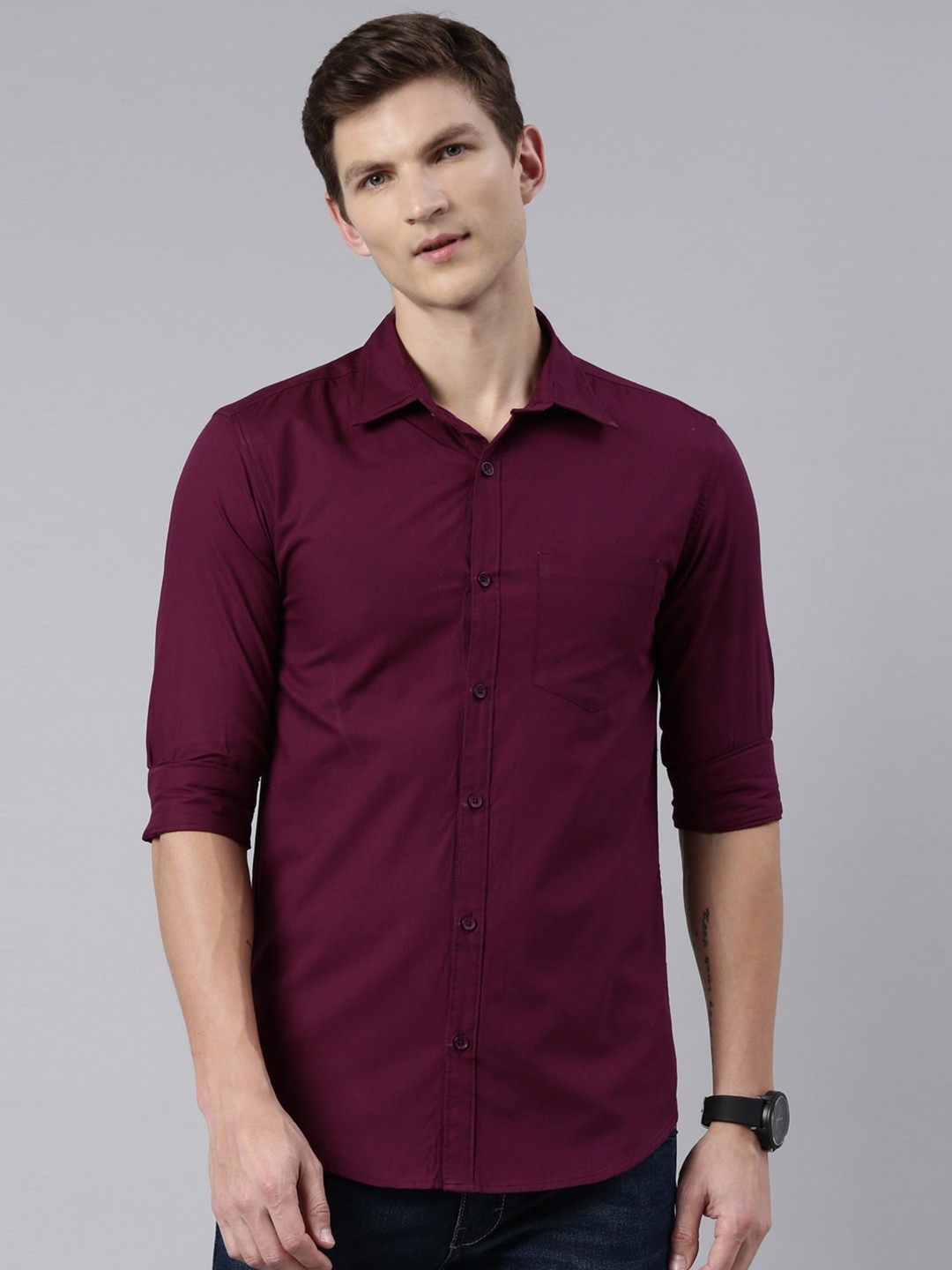 

Kryptic Smart Spread Collar Casual Pure Cotton Shirt, Burgundy
