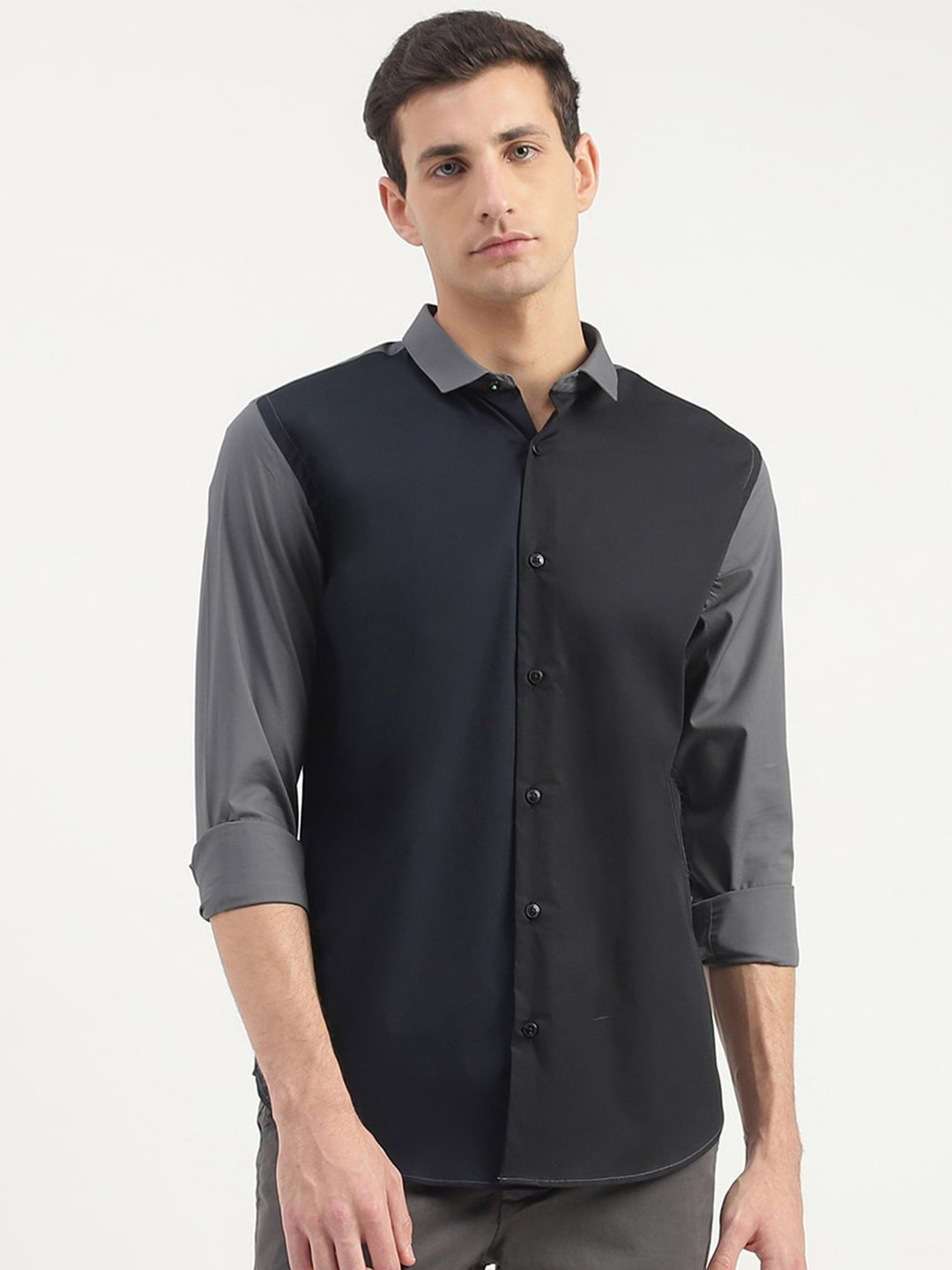 United Colors of Benetton Slim Fit Casual Shirt, Grey
