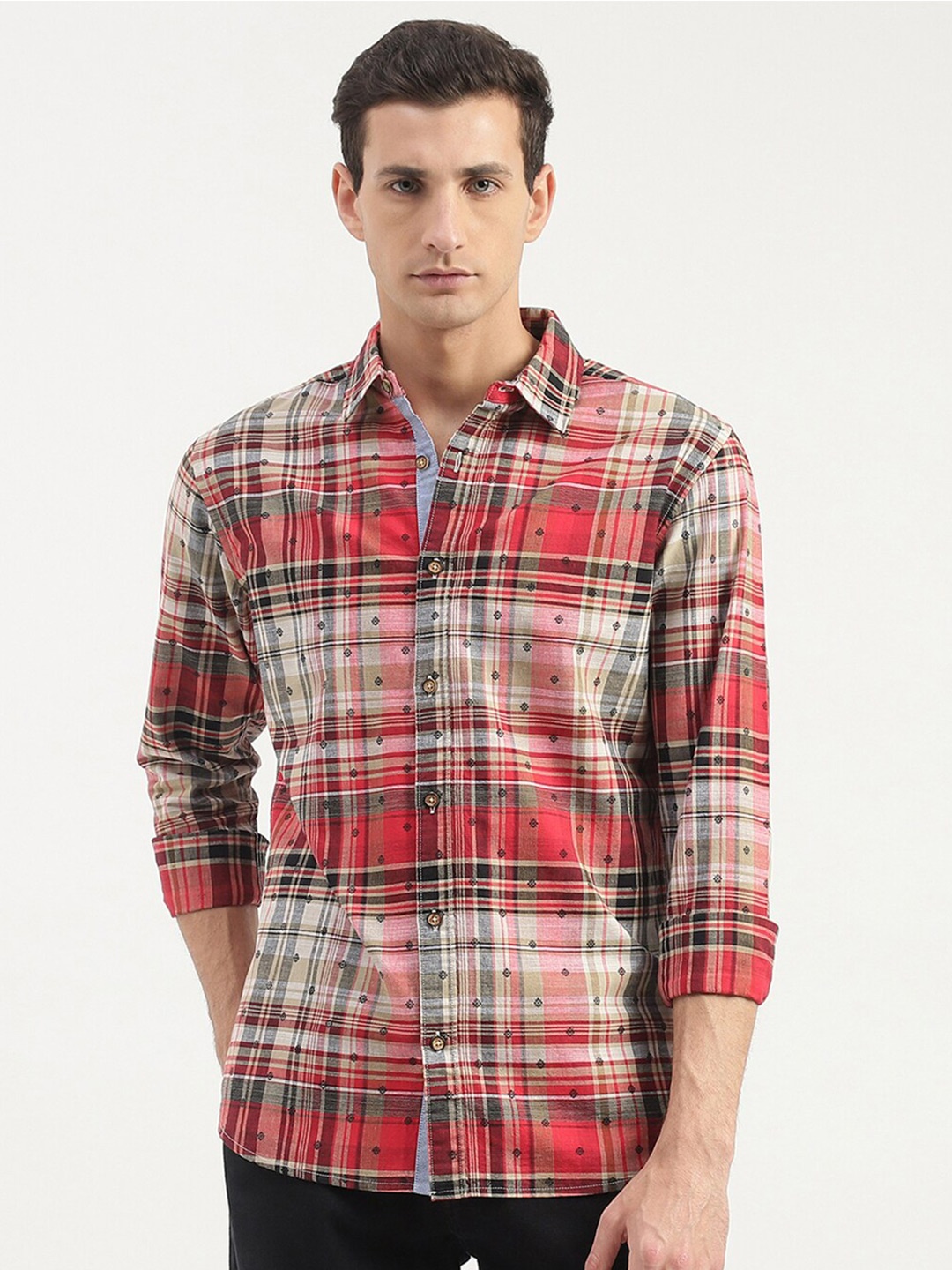 

United Colors of Benetton Slim Fit Tartan Checked Casual Cotton Shirt, Red