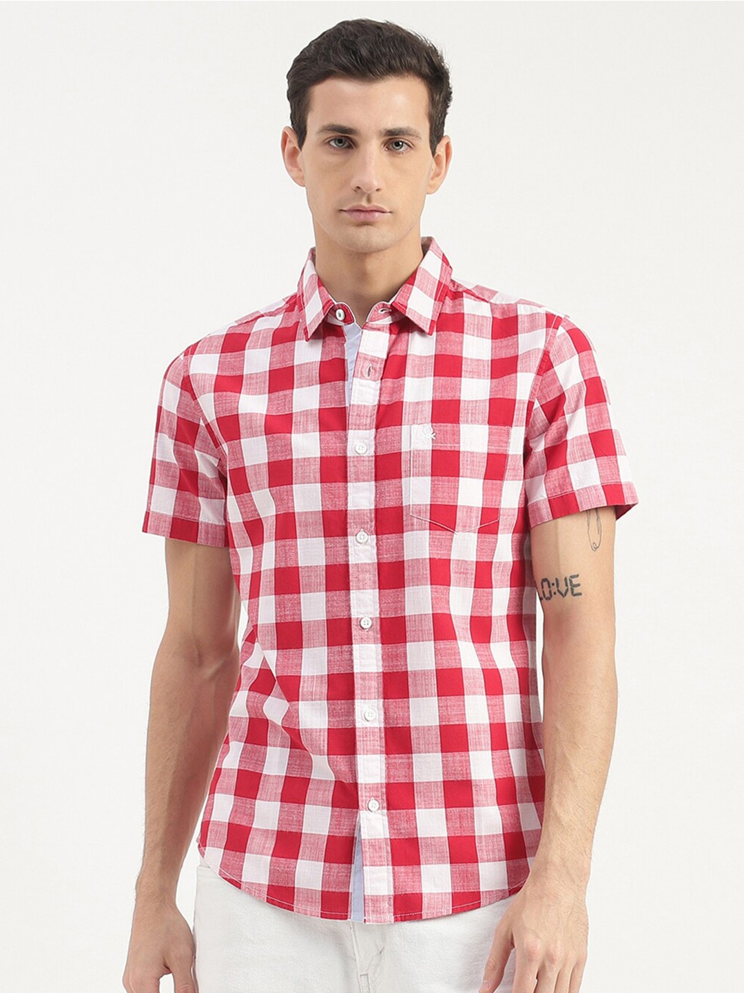 

United Colors of Benetton Slim Fit Gingham Checked Cotton Casual Shirt, Fuchsia