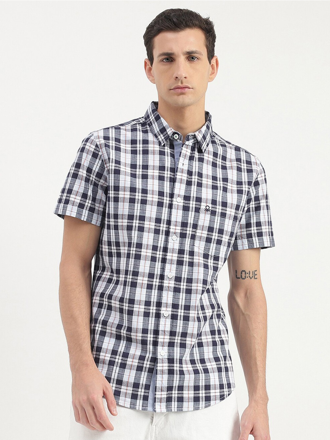 

United Colors of Benetton Slim Fit Tartan Checked Cotton Casual Shirt, Grey