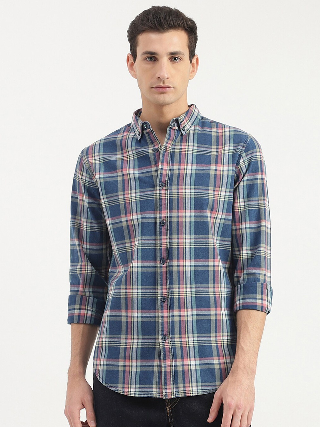 

United Colors of Benetton Slim Fit Tartan Checked Cotton Casual Shirt, Blue