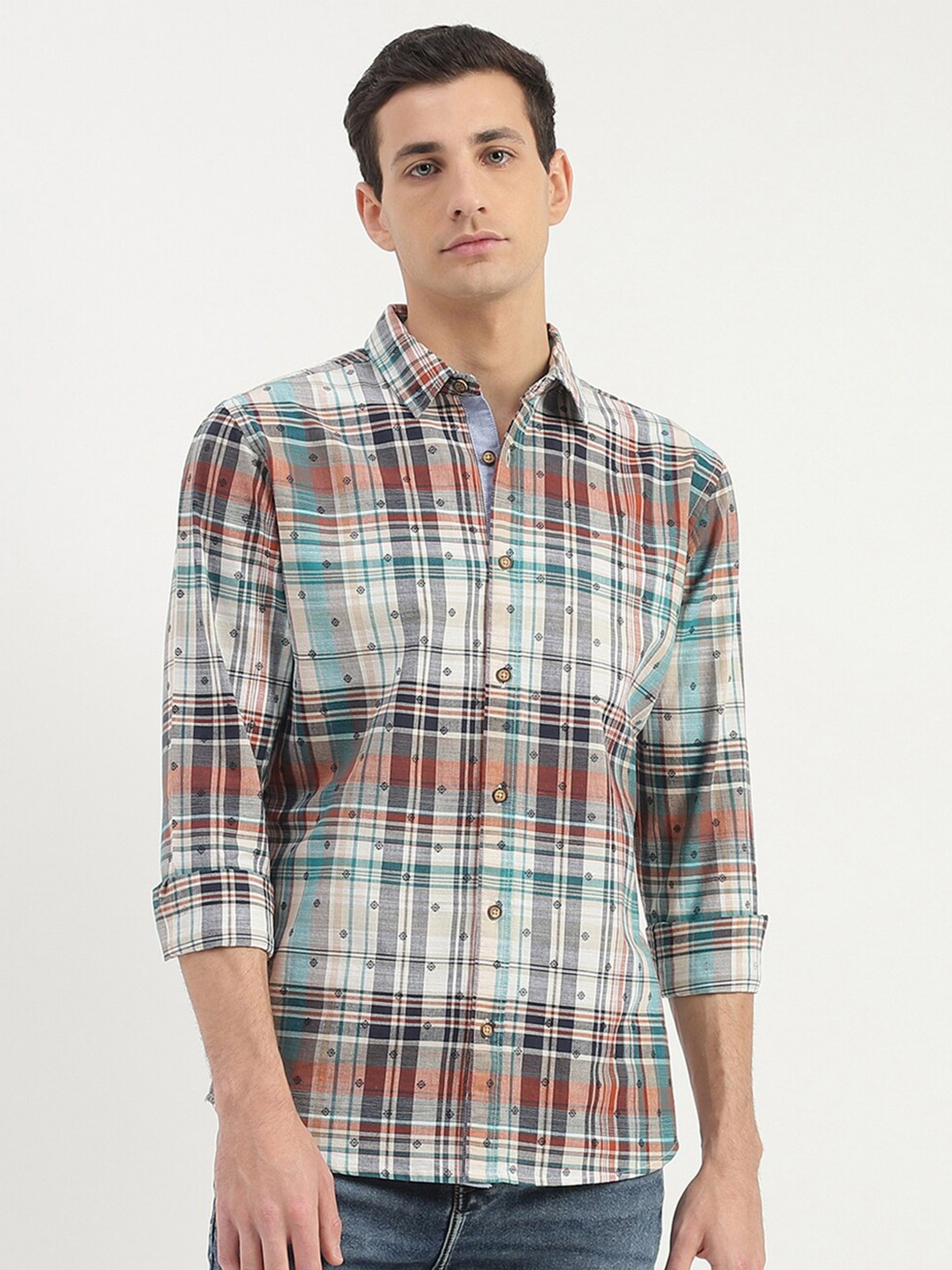 

United Colors of Benetton Slim Fit Tartan Checked Cotton Casual Shirt, Beige