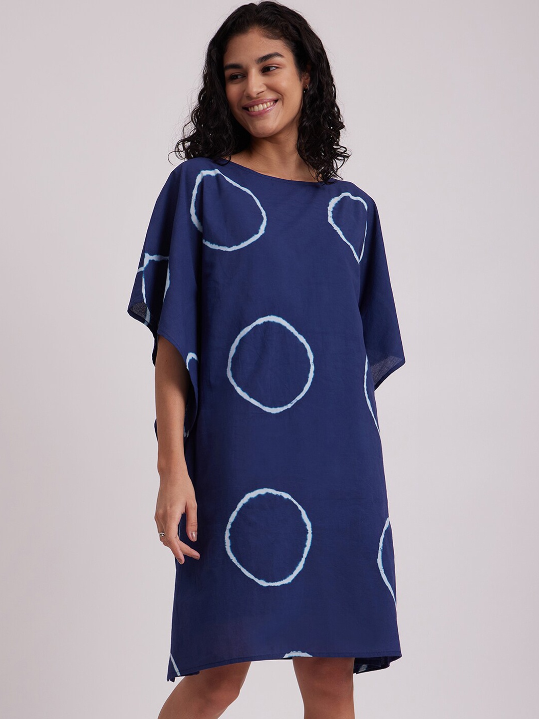 

Pink Fort Tie & Dyed Cotton Kaftan Dress, Navy blue