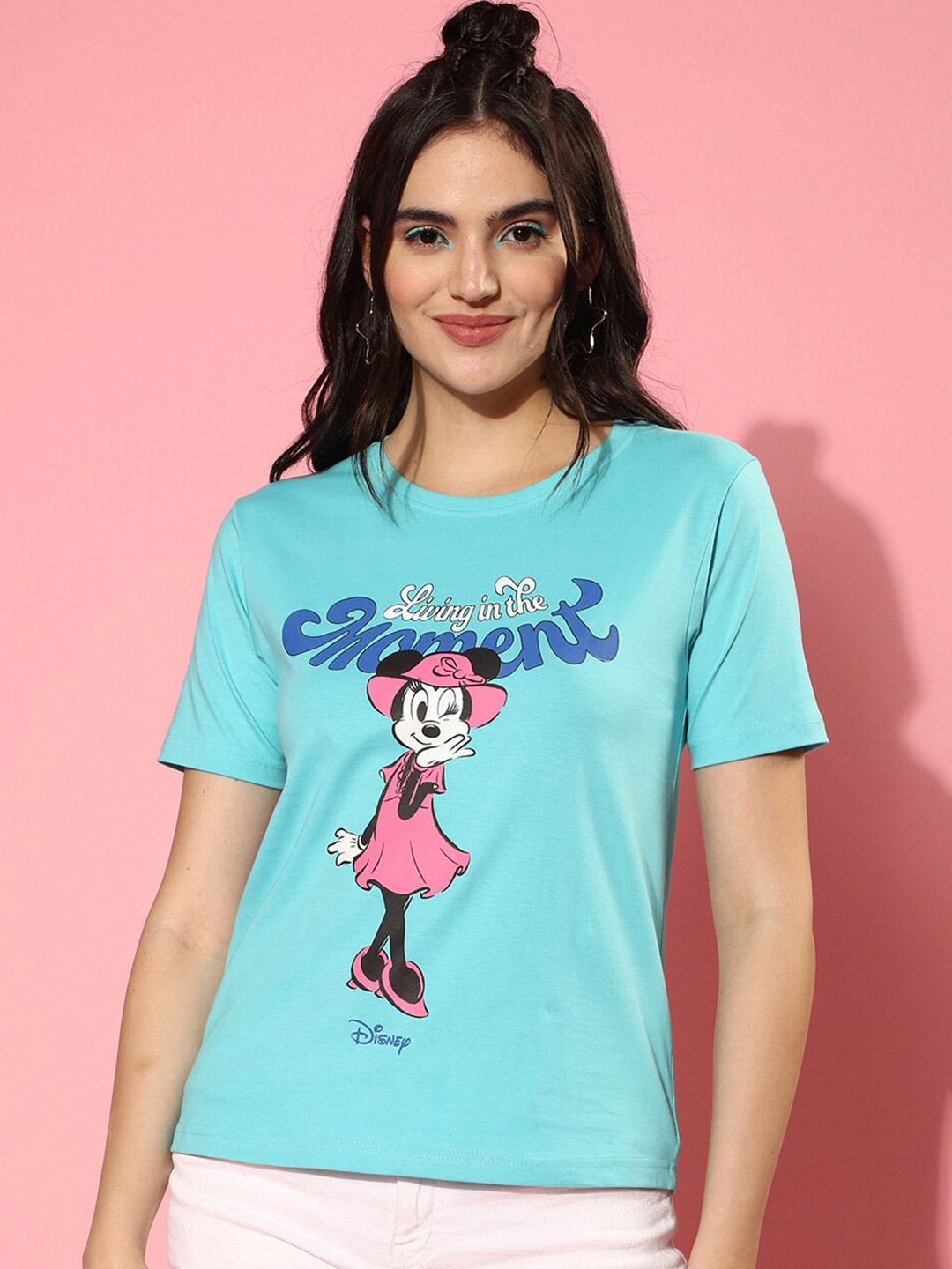 

JUNEBERRY Women Minnie Mouse Printed Cotton T-shirt, Blue