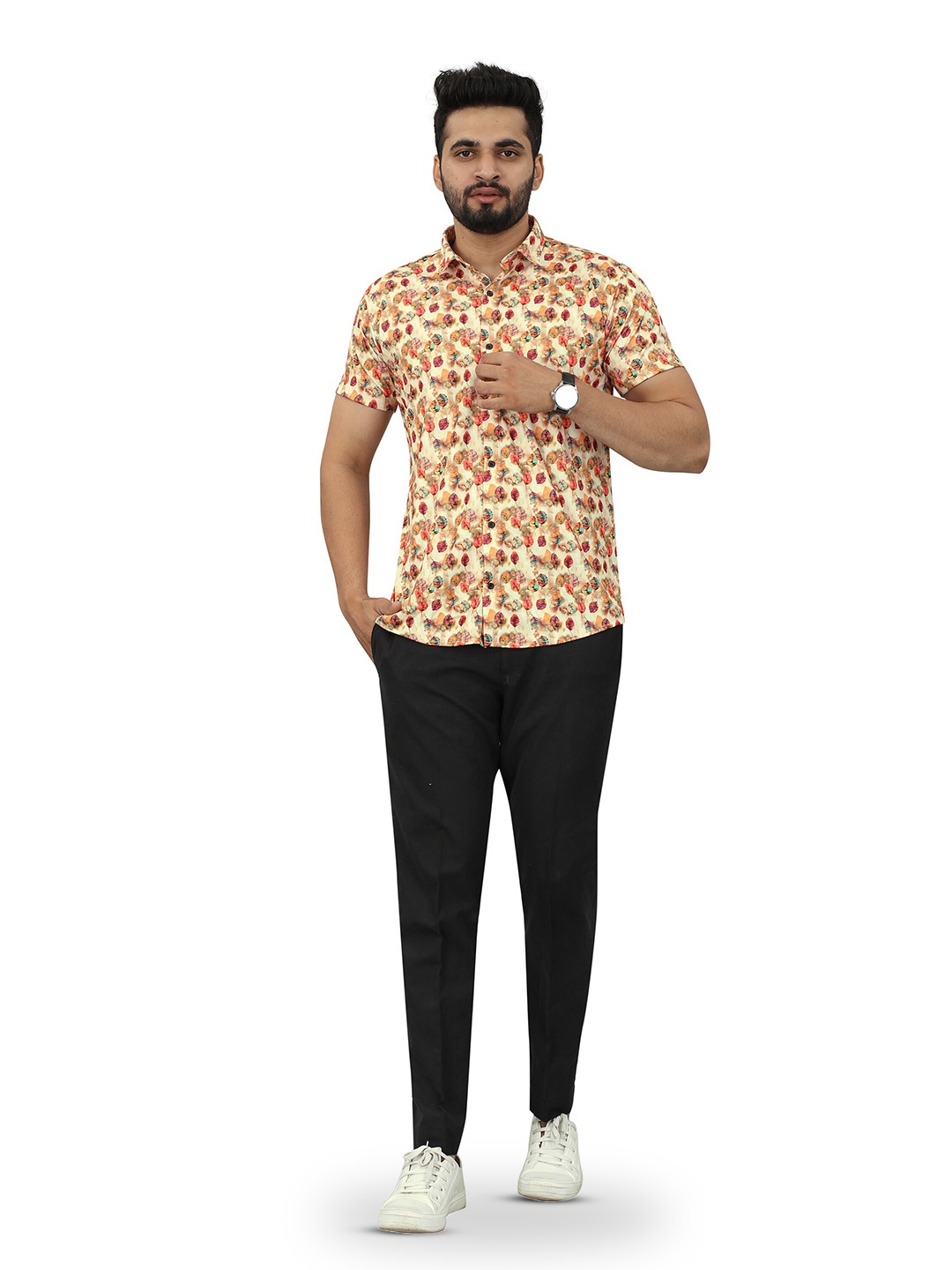 

N N ENTERPRISE Slim Fit Floral Printed Casual Shirt, Orange