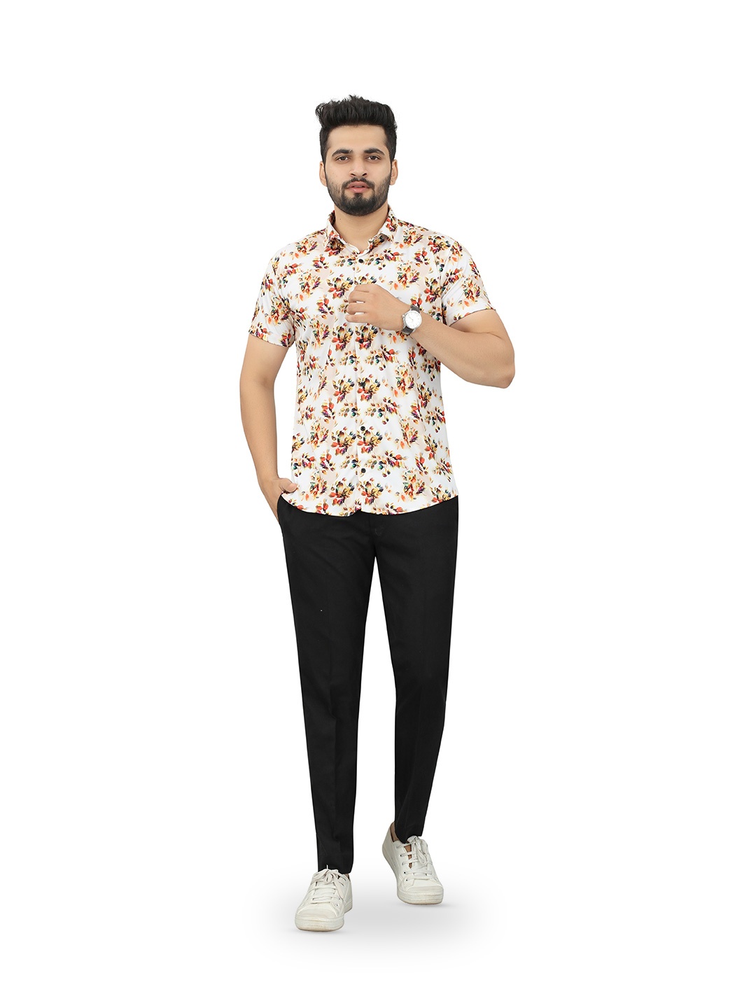 

N N ENTERPRISE Slim Fit Floral Printed Casual Shirt, White
