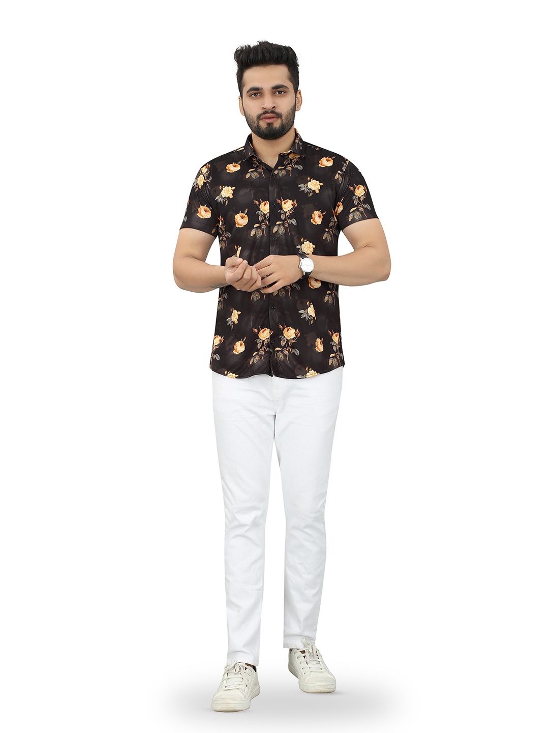 

N N ENTERPRISE Slim Fit Floral Printed Casual Shirt, Brown