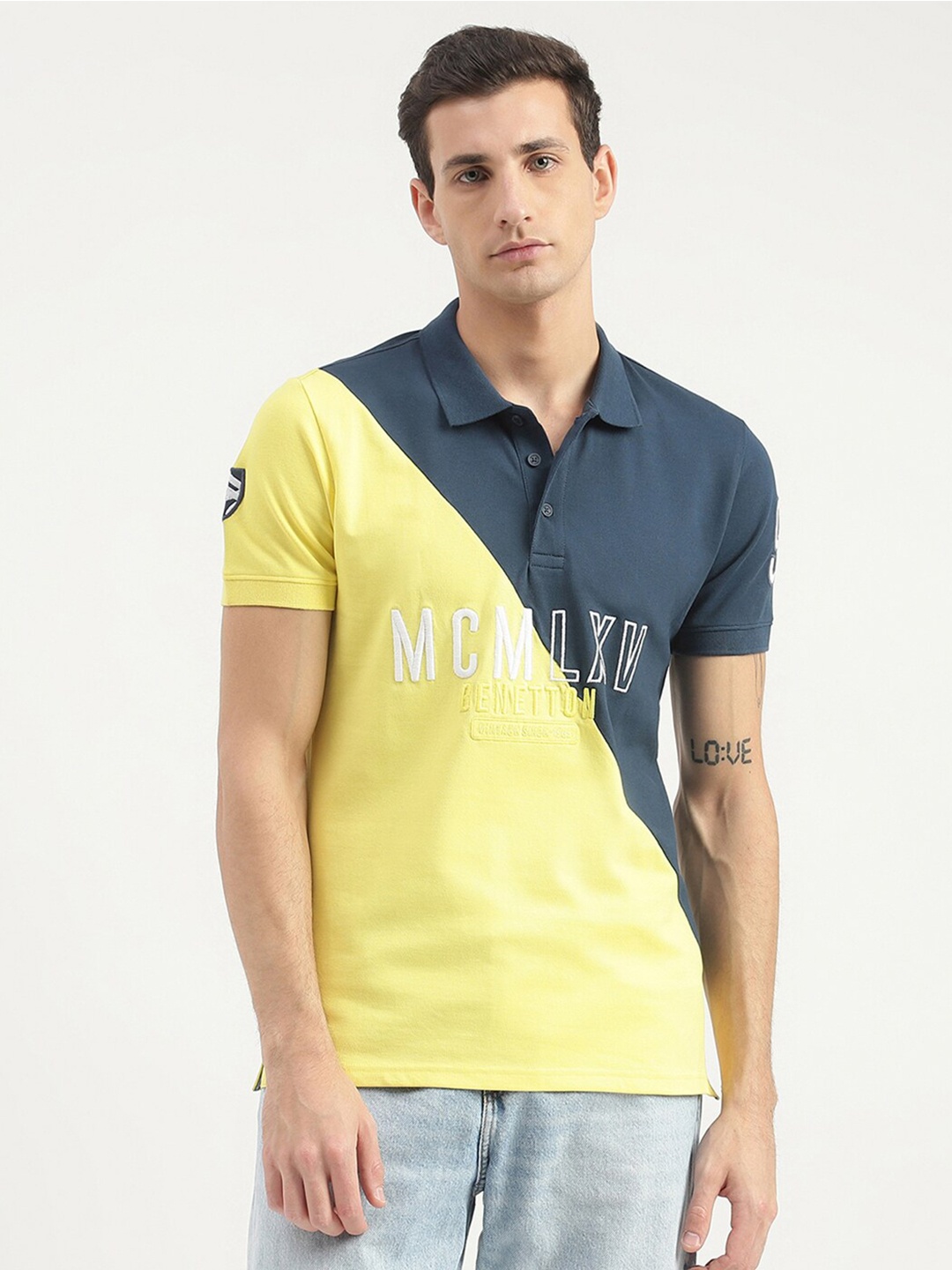 

United Colors of Benetton Colourblocked Polo Collar T-shirt, Yellow