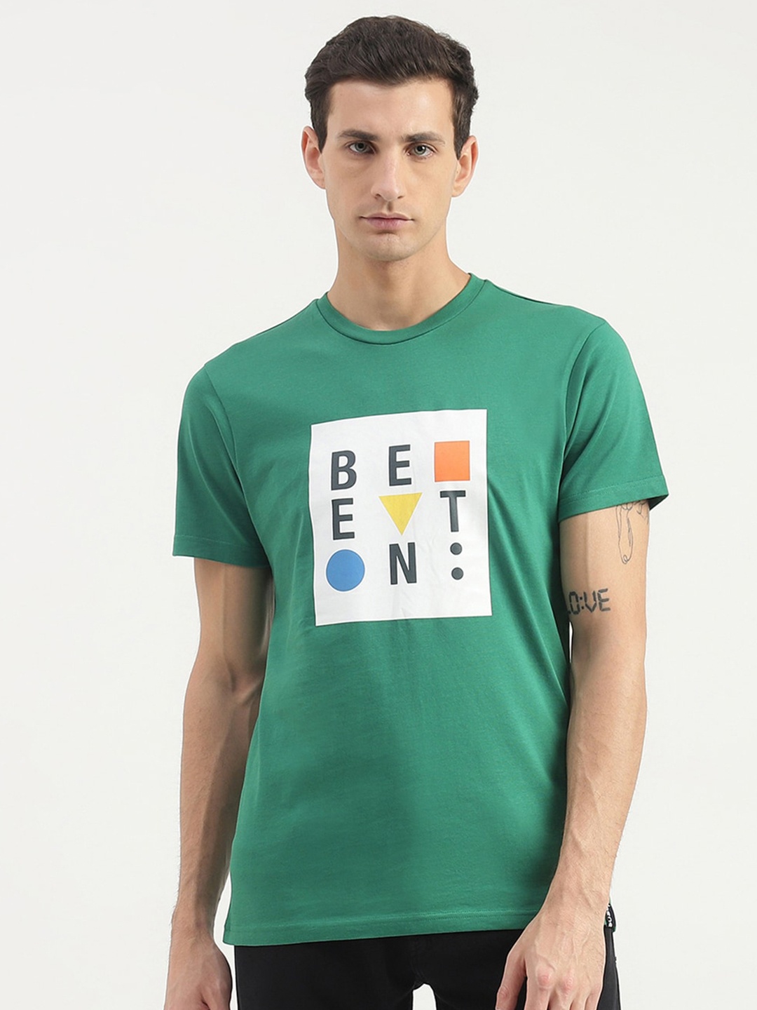 

United Colors of Benetton Typography Printed Cotton T-shirt, Green