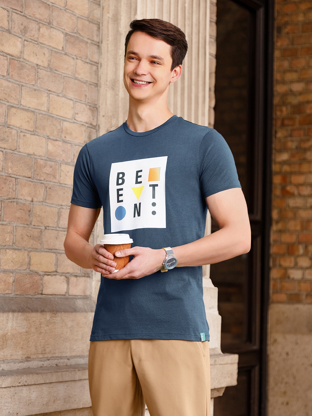 

United Colors of Benetton Typography Printed Cotton T-shirt, Navy blue