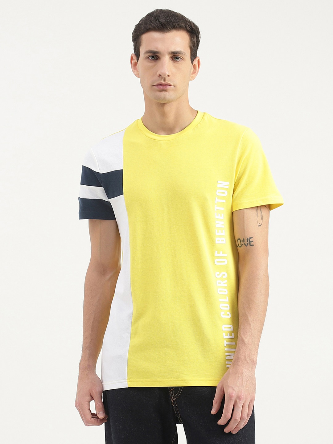 

United Colors of Benetton Colourblocked Cotton T-Shirt, White