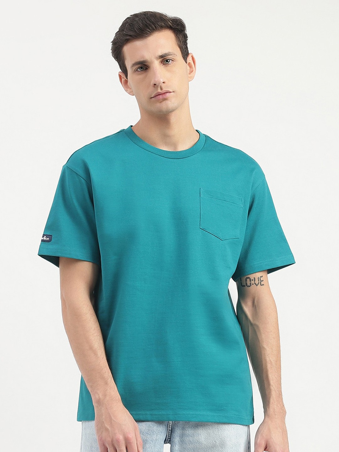 

United Colors of Benetton Round Neck Boxy Cotton T-shirt, Teal