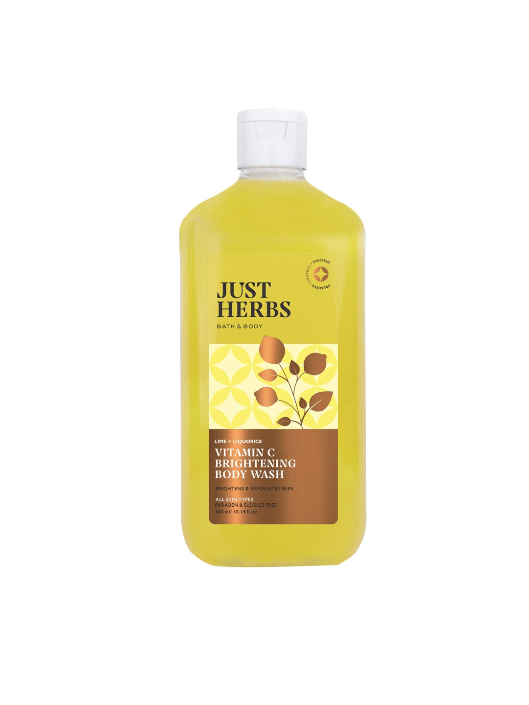 

Just Herbs Vitamin C Brightening Body Wash with Lime & Liquorice - 300 ml, Yellow