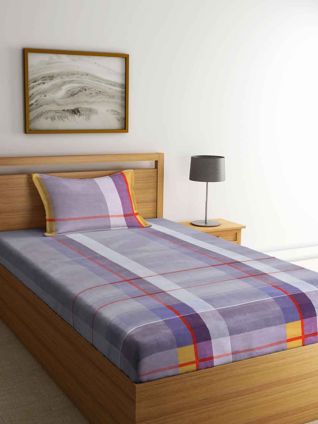

FABINALIV Grey Melange & Grey Geometric 300 TC Single Bedsheet with 1 Pillow Cover