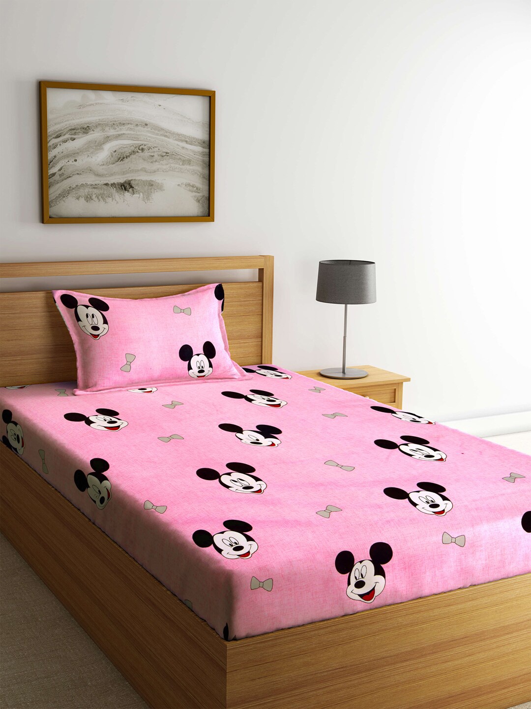 

FABINALIV Pink Cartoon Characters Printed 300 TC Single Bedsheet With 1 Pillow Cover