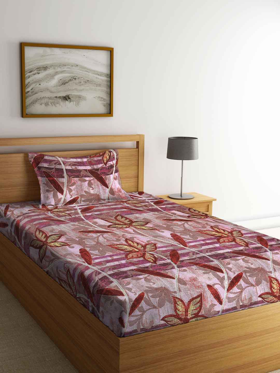 

FABINALIV Red & Pink Floral Printed 300 TC Single Bedsheet With 1 Pillow Cover