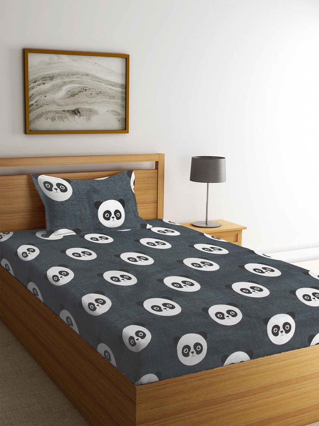 

FABINALIV Grey Cartoon Characters Printed 300 TC Single Bedsheet With 1 Pillow Cover