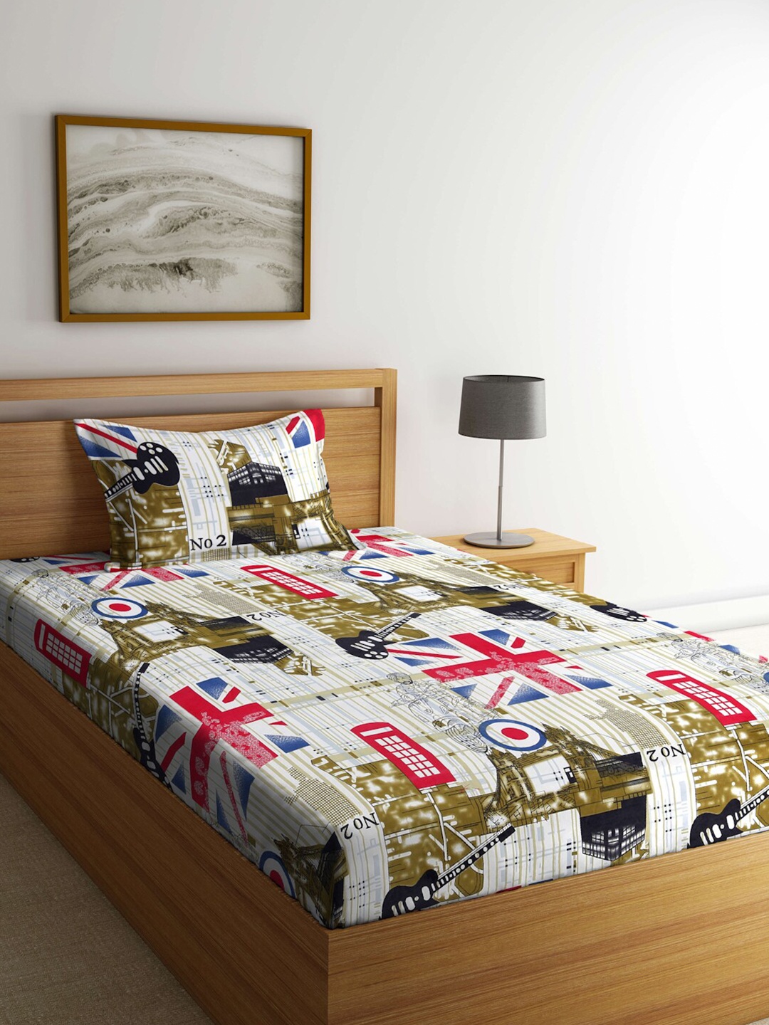 

FABINALIV White & Red Abstract Printed 300 TC Single Bedsheet With 1 Pillow Cover