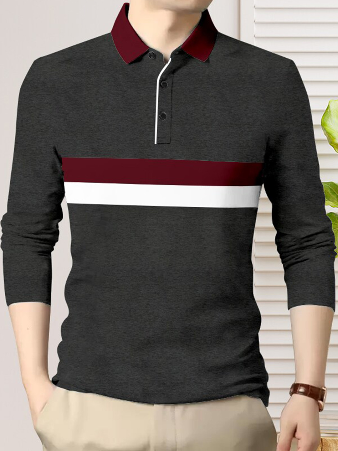 

GESPO Polo Collar Cotton T-shirt, Metallic