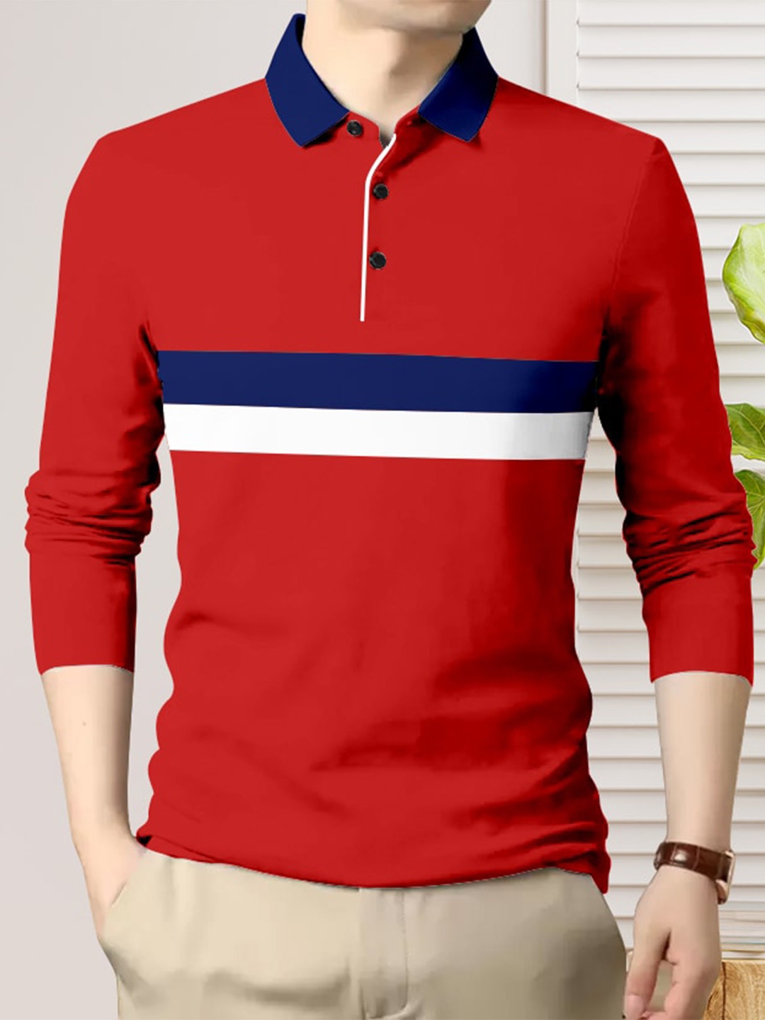 

GESPO Polo Collar Cotton T-shirt, Red