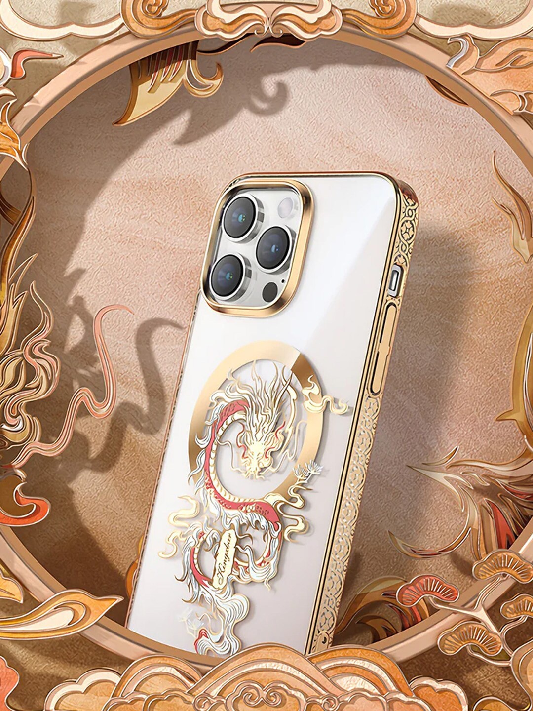 

TREEMODA MagSafe Laser Carving Electroplated iPhone 14 Pro Max Back Case, White