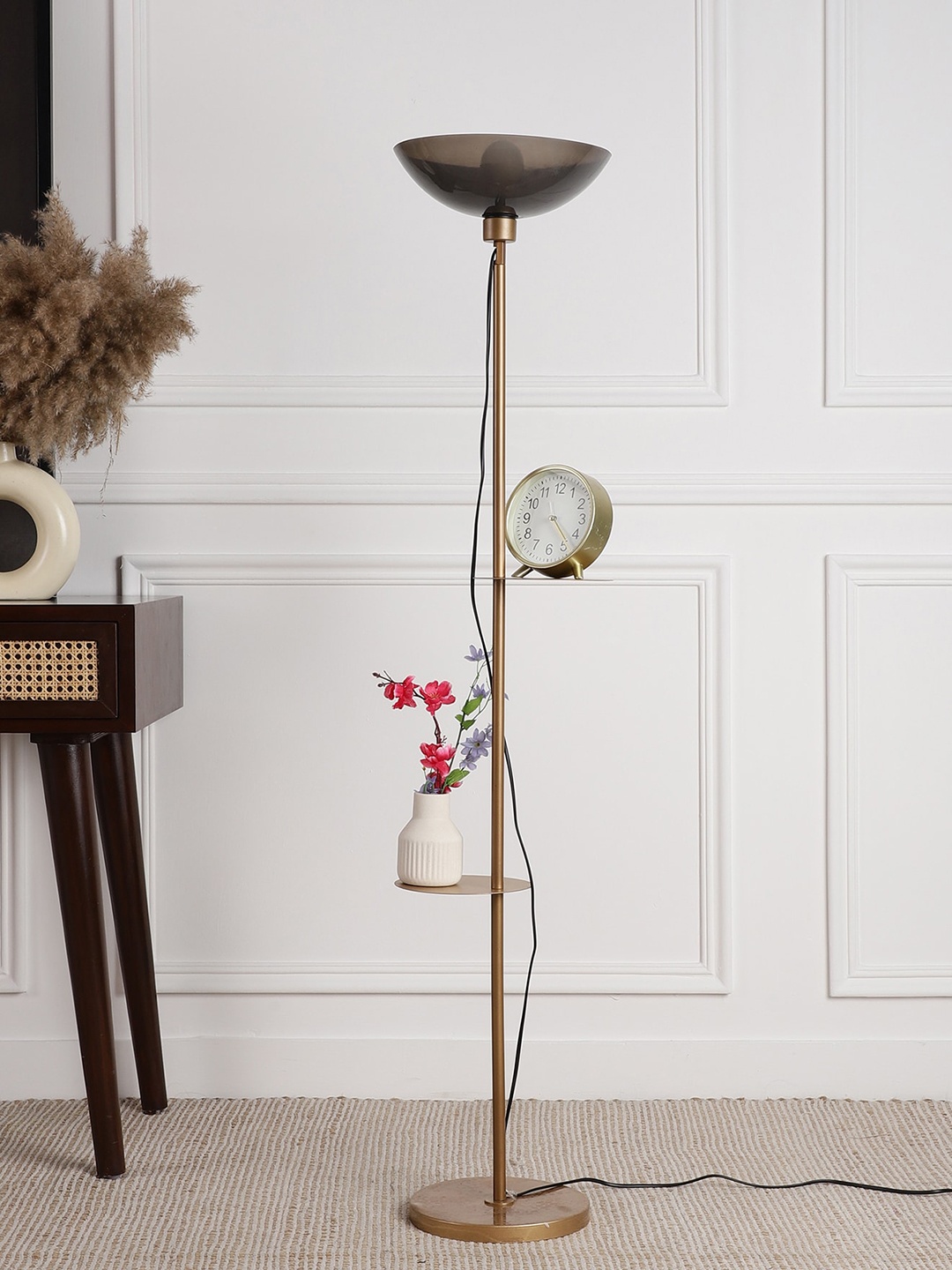 

SANDED EDGE Grey Shelf Floor Lamp, Gold