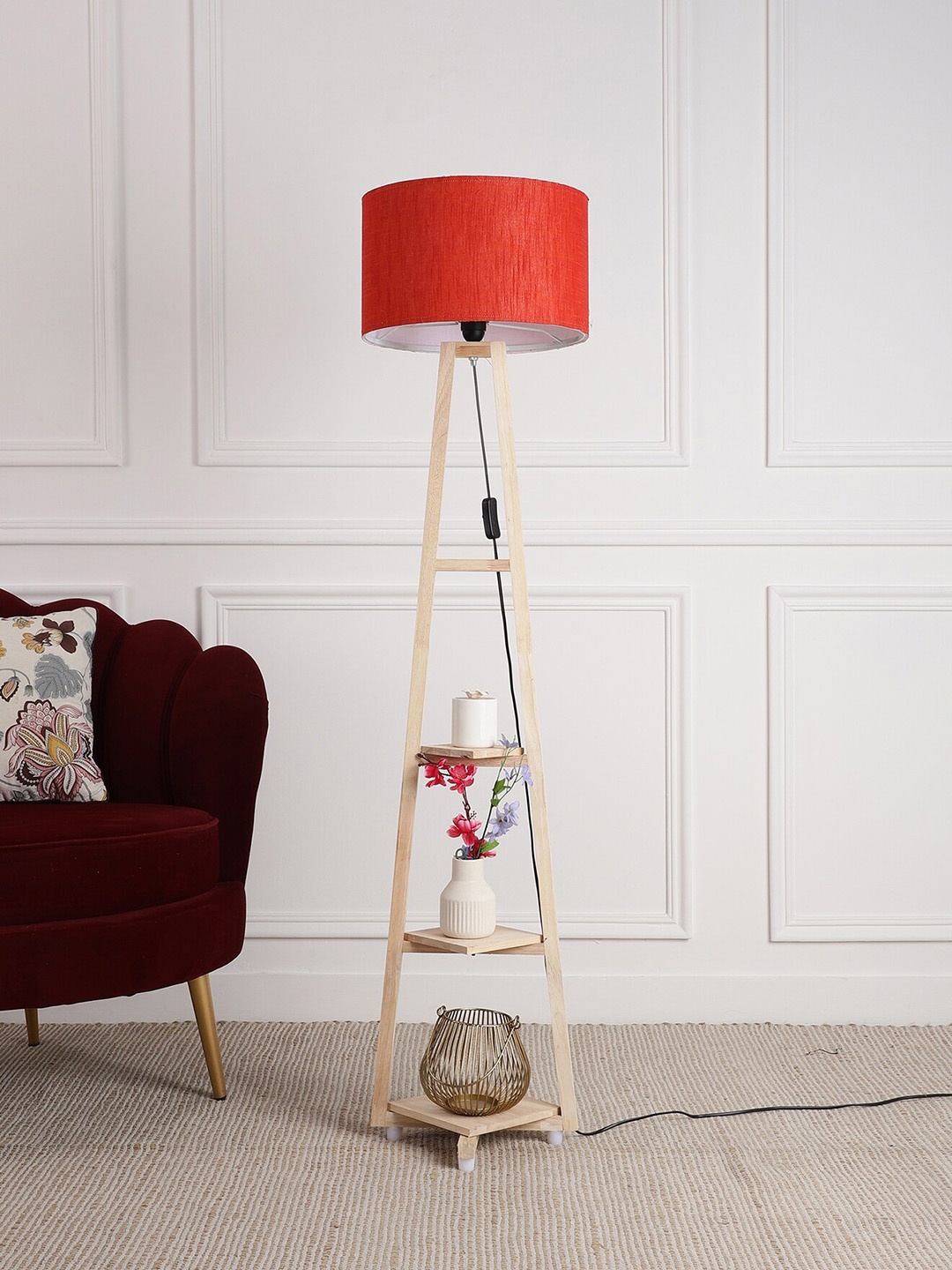 

SANDED EDGE Beige & Red Wooden Shelf Floor Lamp