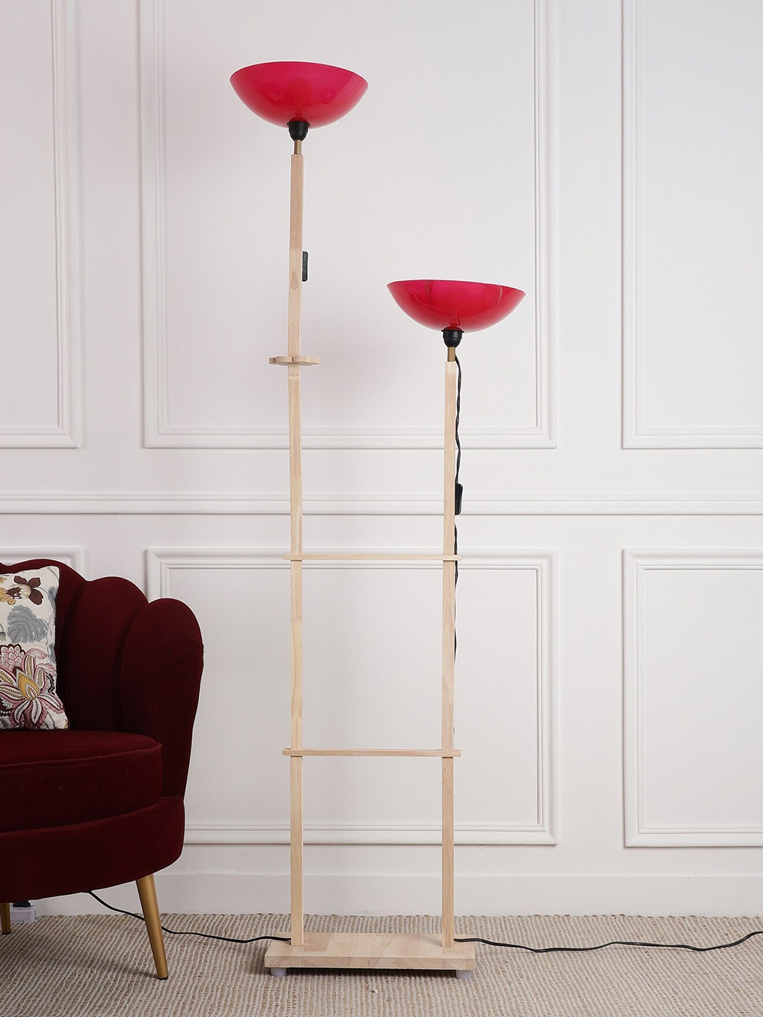 

SANDED EDGE Beige & Red Wooden Shelf Floor Lamp
