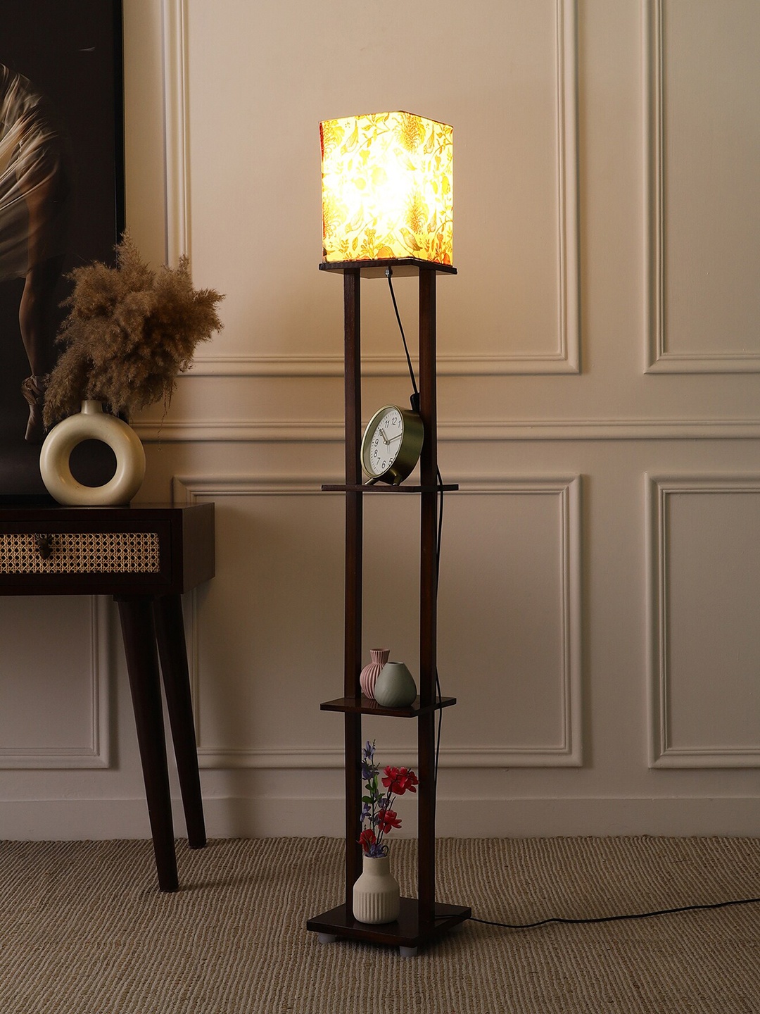 

SANDED EDGE Brown Wooden Shelf Floor Lamp