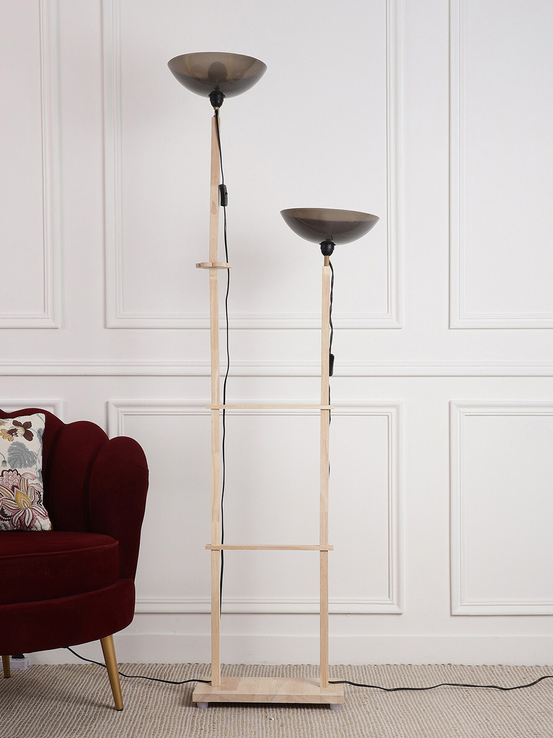 

SANDED EDGE Beige & Black Wooden Shelf Floor Lamp