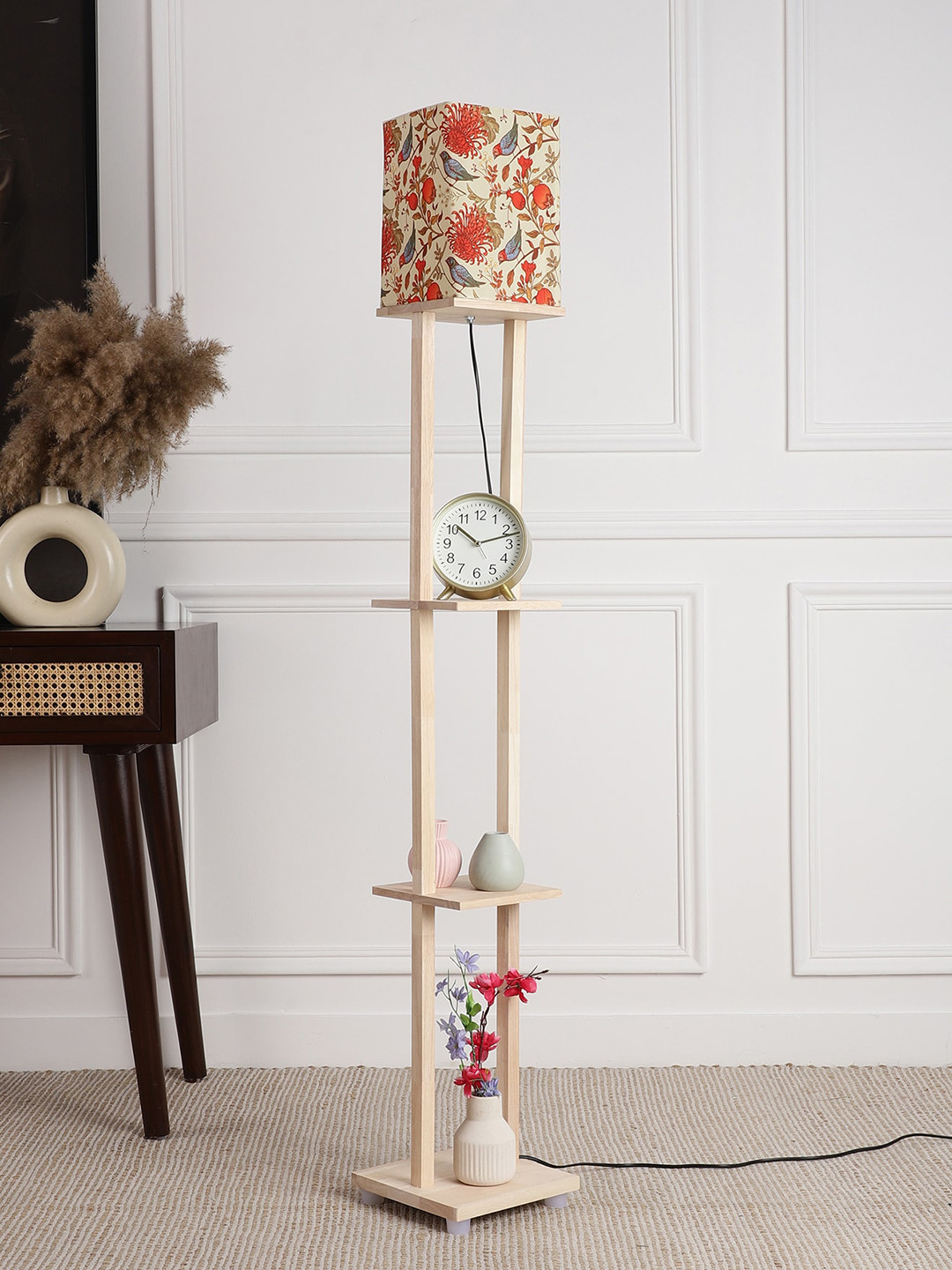 

SANDED EDGE Beige & Red Wooden Shelf Floor Lamp