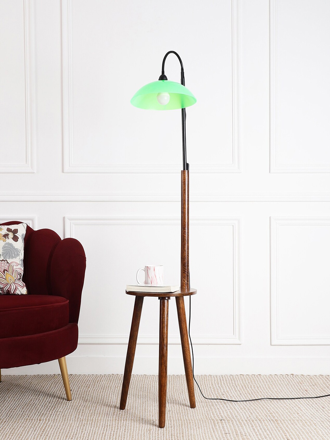 

SANDED EDGE Brown & Green Wooden Shelf Floor Lamp