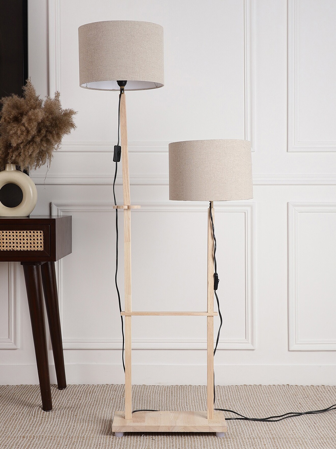 

SANDED EDGE Beige Wooden Shelf Floor Lamp