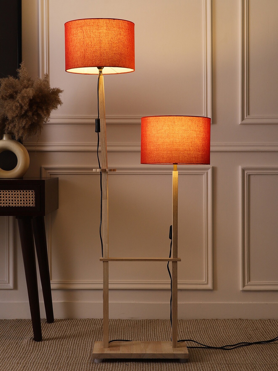 

SANDED EDGE Beige & Red Wooden Shelf Floor Lamp
