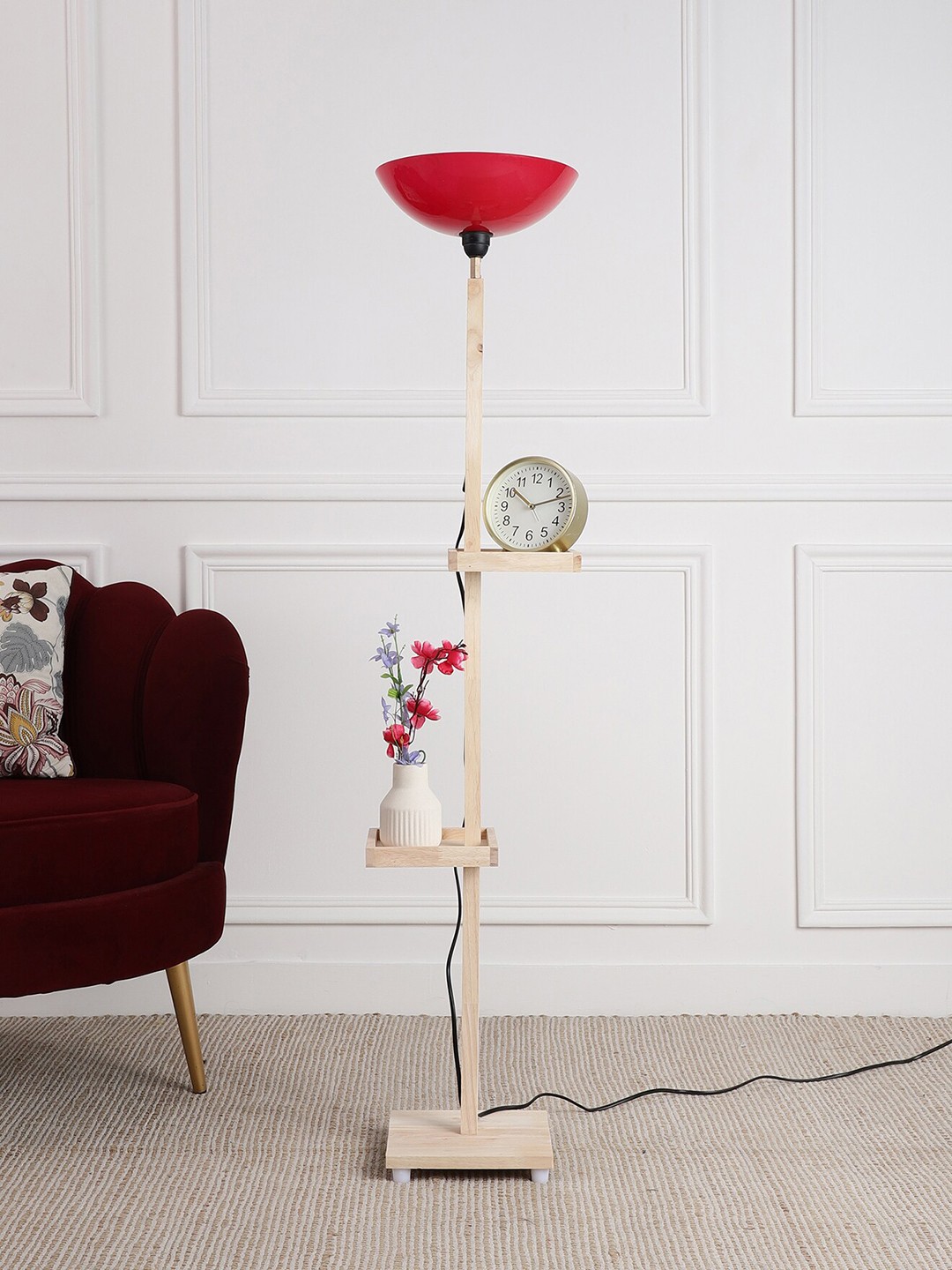 

SANDED EDGE Beige & Red Wooden Shelf Floor Lamp