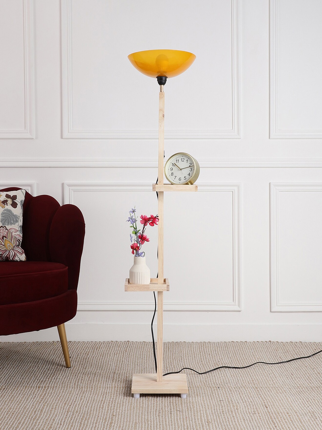 

SANDED EDGE Beige & Yellow Wooden Shelf Floor Lamp