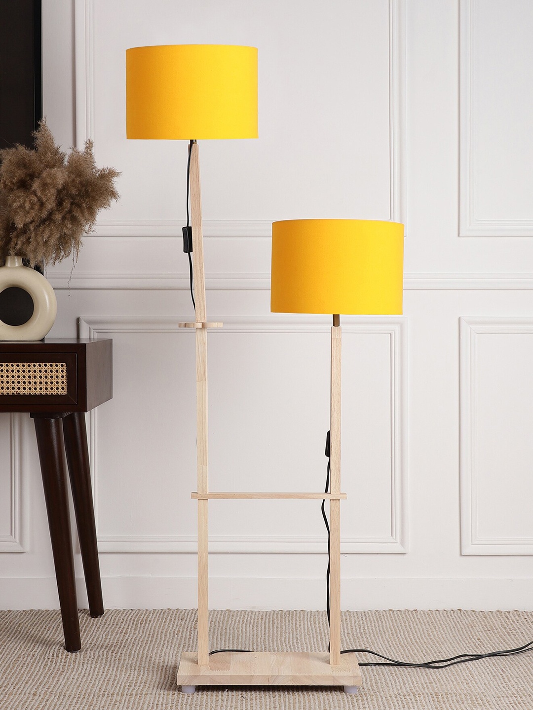 

SANDED EDGE Beige & Yellow Wooden Shelf Floor Lamp