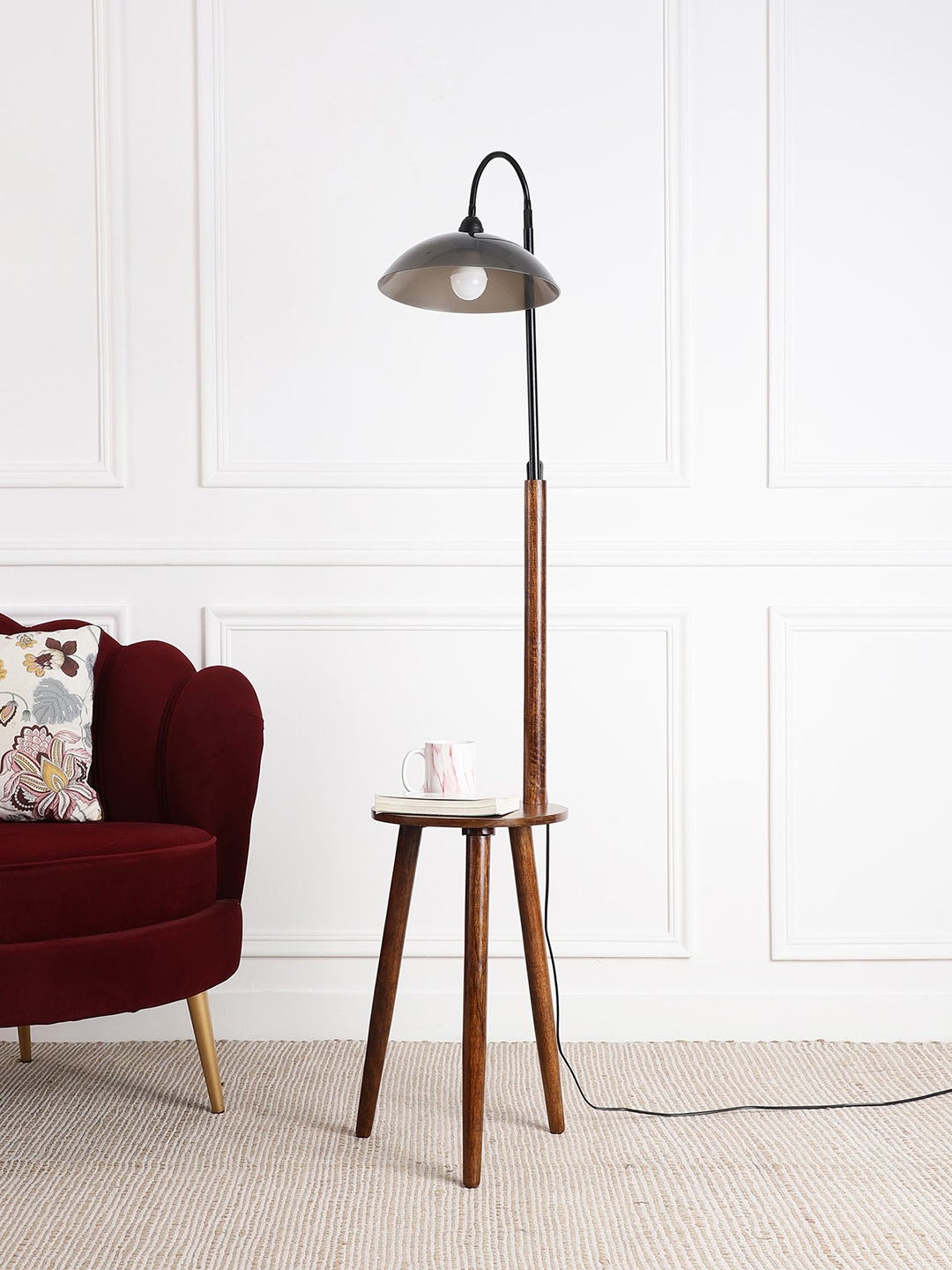 

SANDED EDGE Brown & Black Wooden Shelf Floor Lamp