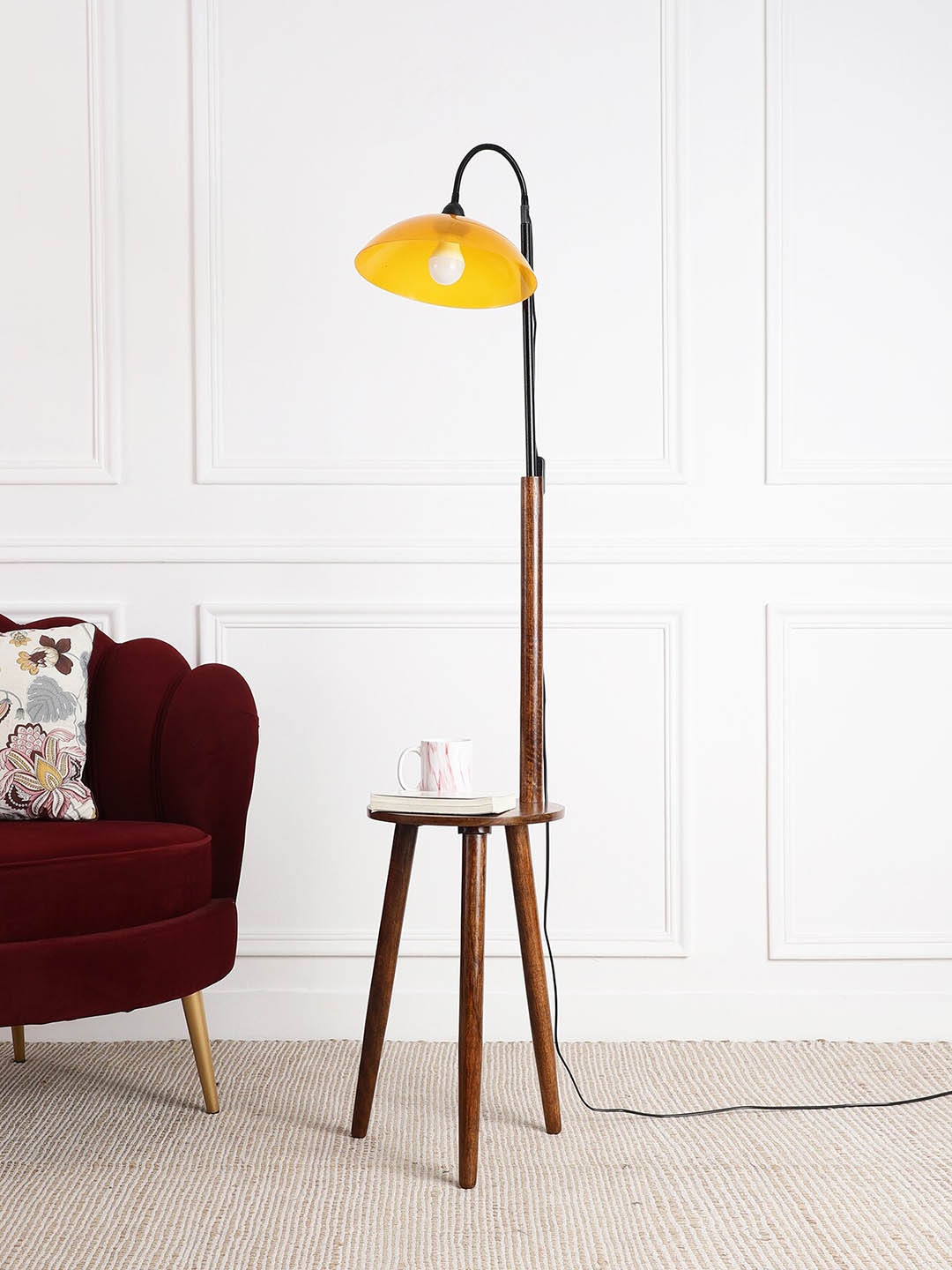 

SANDED EDGE Brown & Yellow Wooden Shelf Floor Lamp