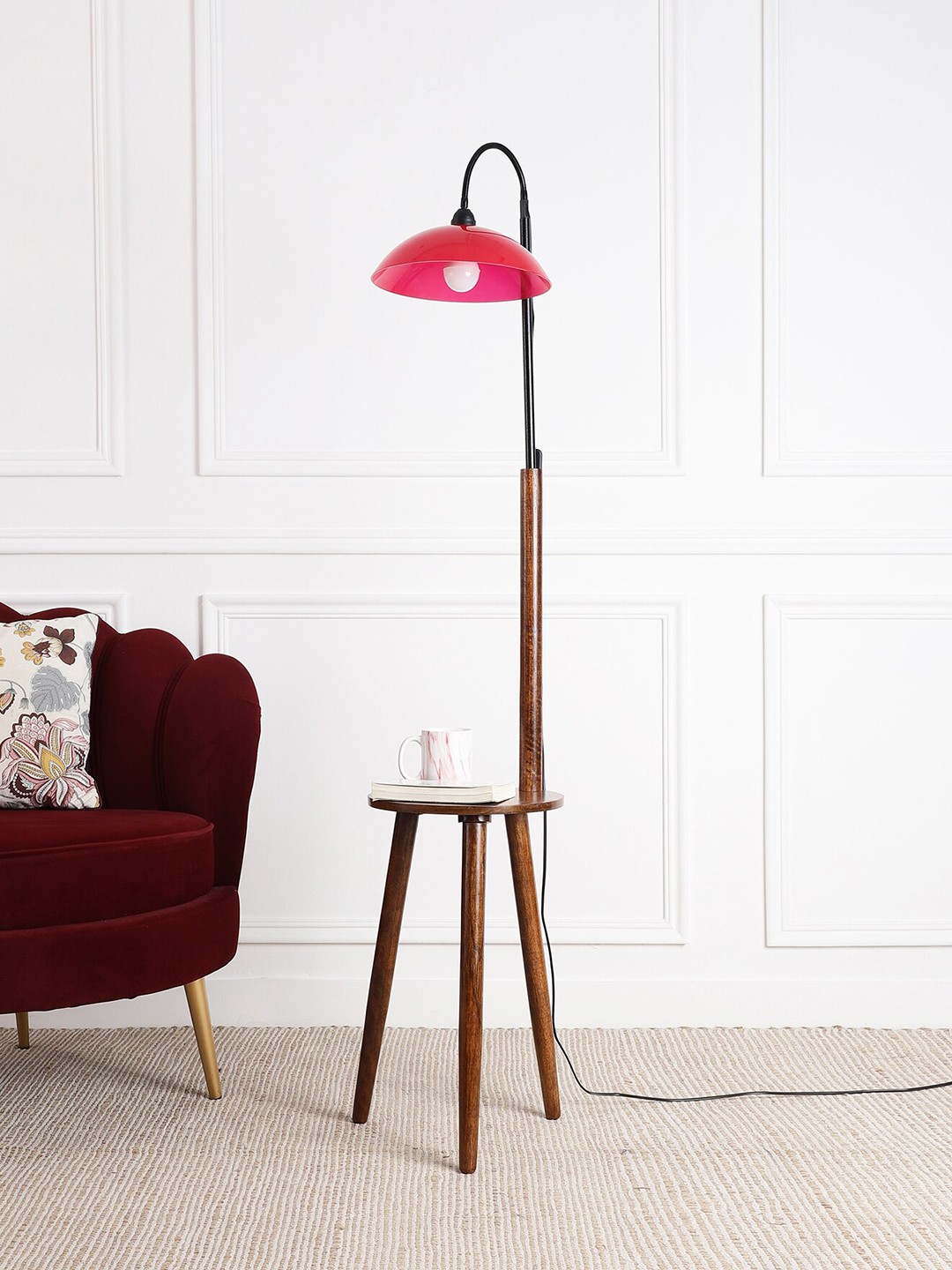 

SANDED EDGE Brown & Red Wooden Shelf Floor Lamp