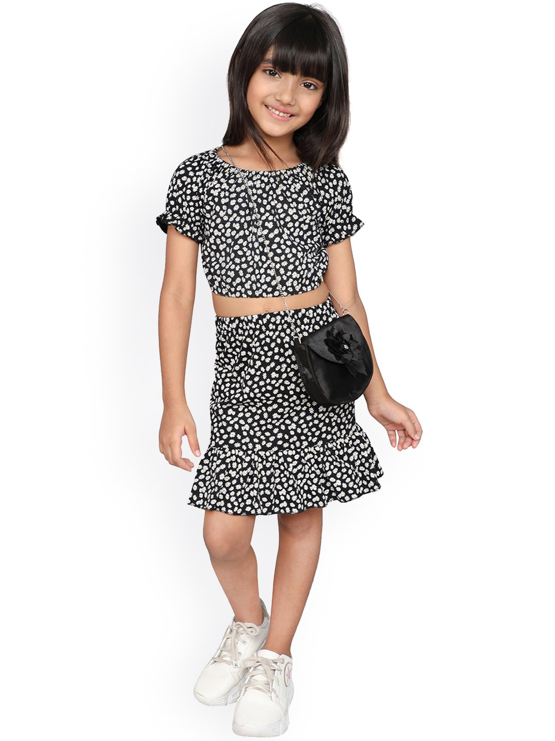 

Little Angels Girls Floral Printed Pure Cotton Clothing Set, Black
