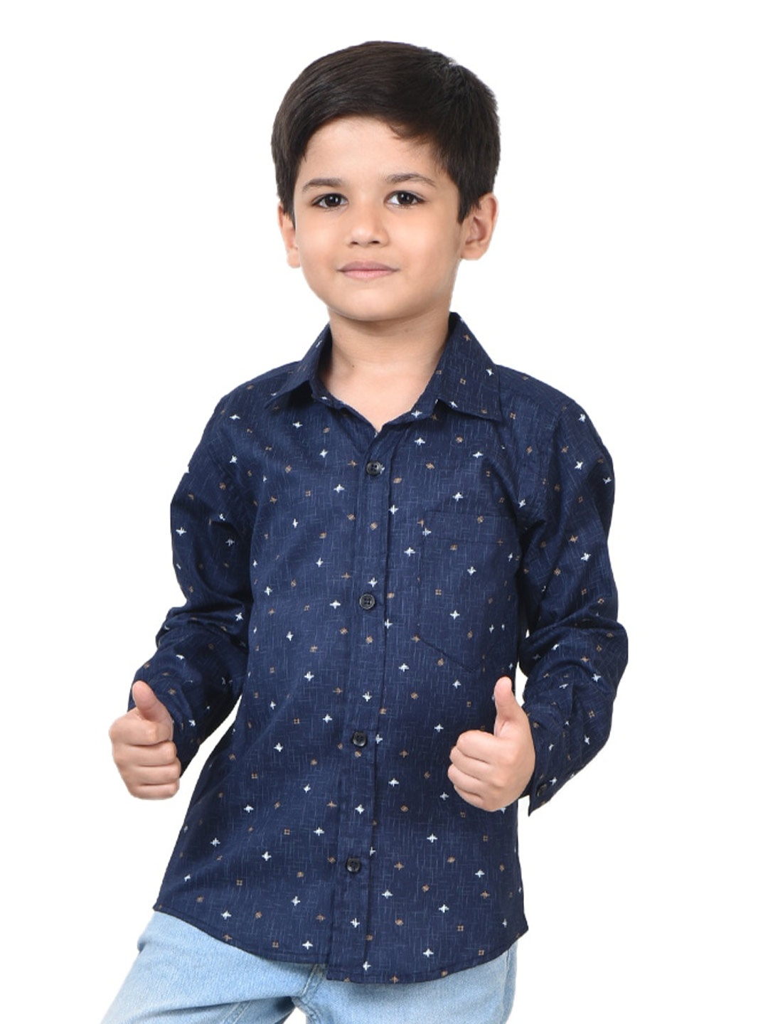 

POMY & JINNY Boys Comfort Fit Geometric Printed Casual Shirt, Navy blue