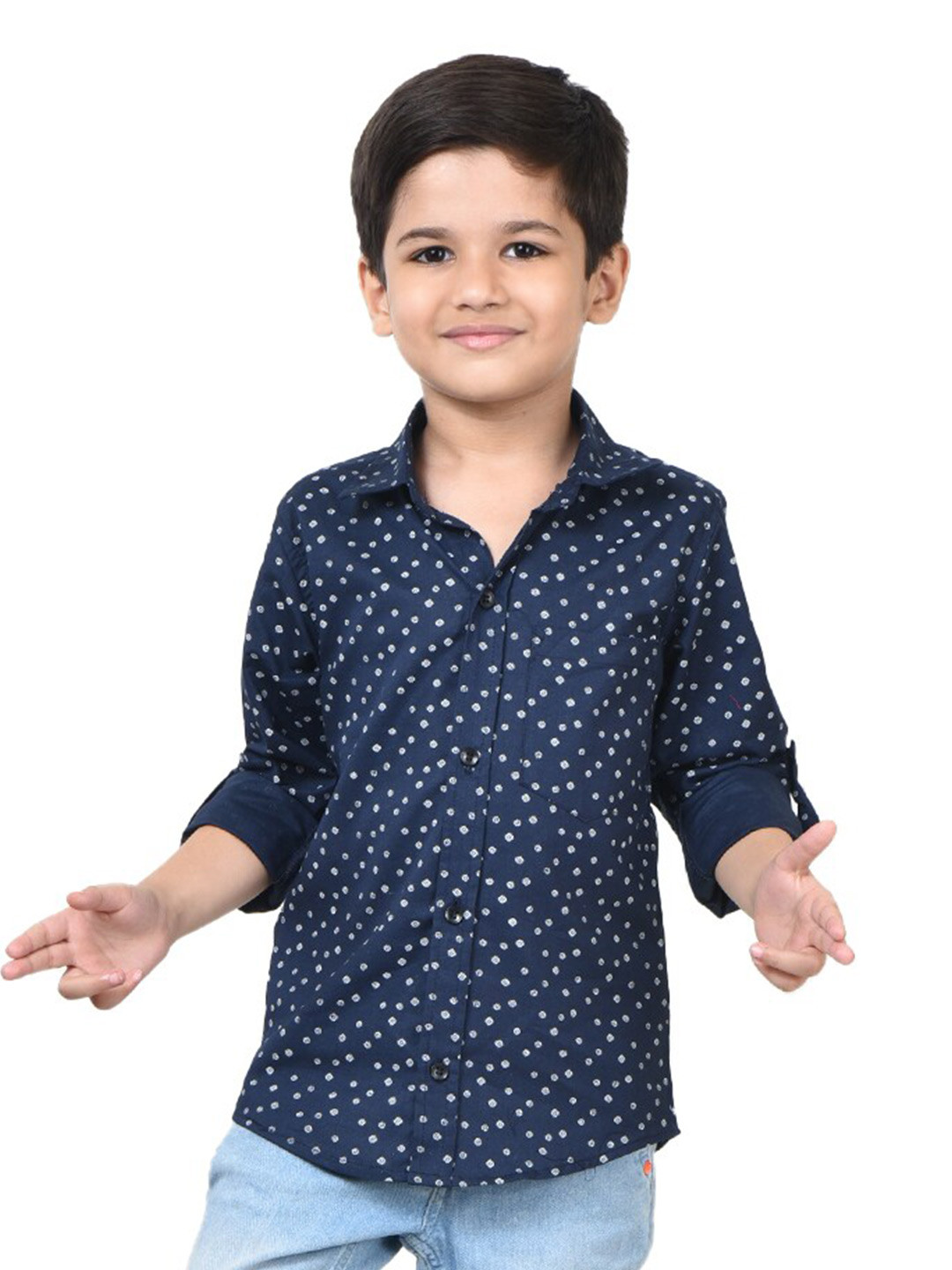 

POMY & JINNY Boys Comfort Conversational Printed Casual Shirt, Navy blue