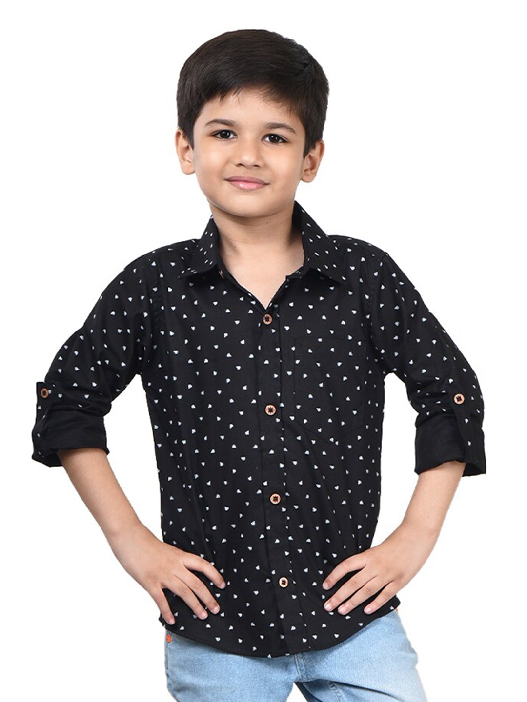 

POMY & JINNY Boys Comfort Geometric Printed Cotton Casual Shirt, Black