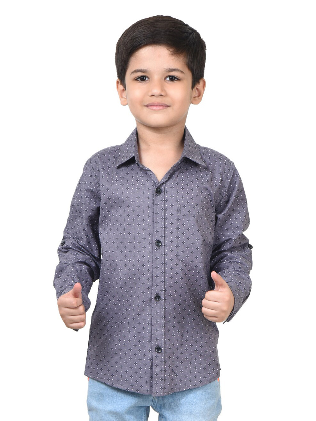 

POMY & JINNY Boys Comfort Opaque Conversational Printed Casual Shirt, Grey