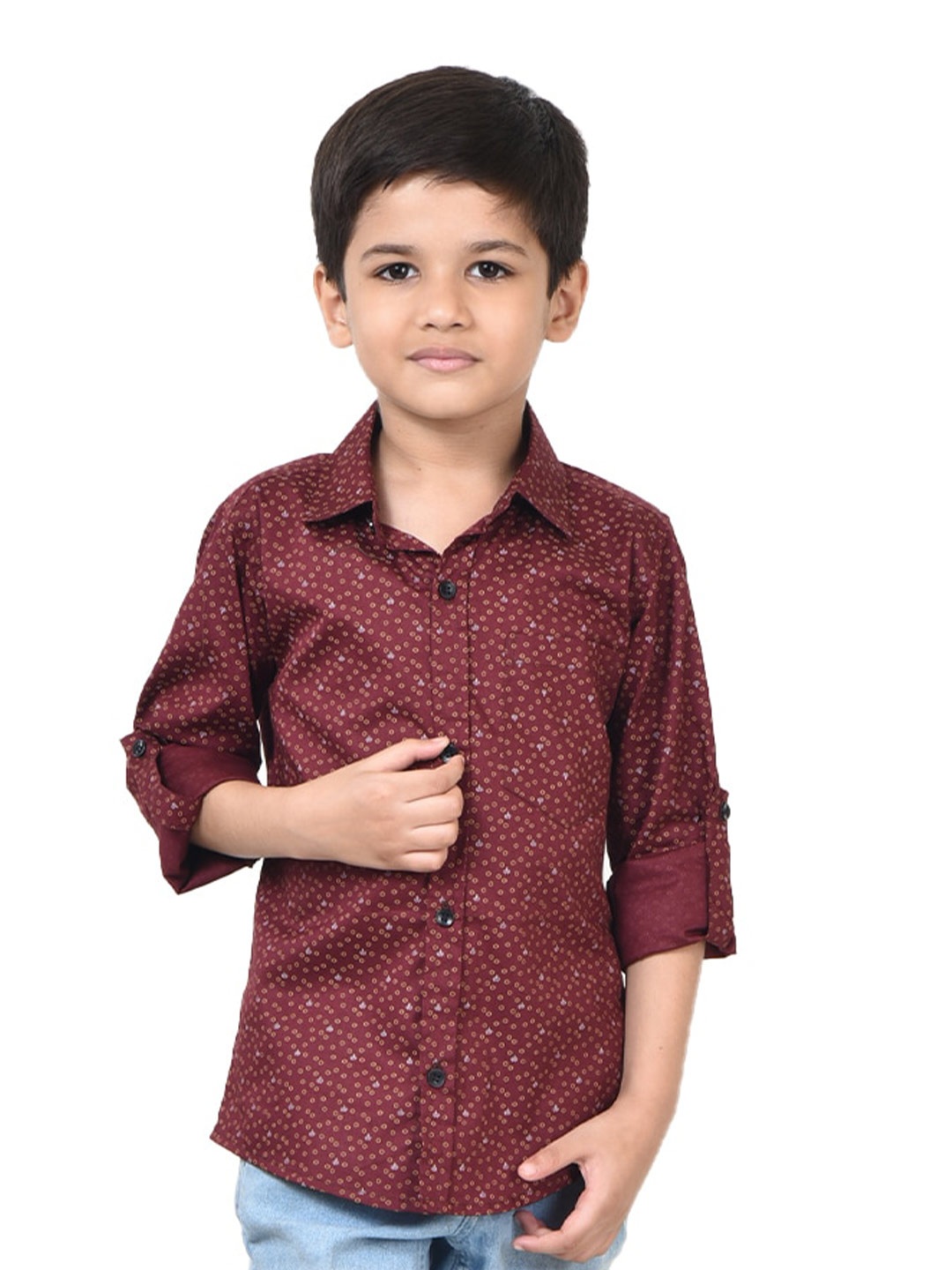 

POMY & JINNY Boys Comfort Fit Geomtric Printed Casual Shirt, Maroon