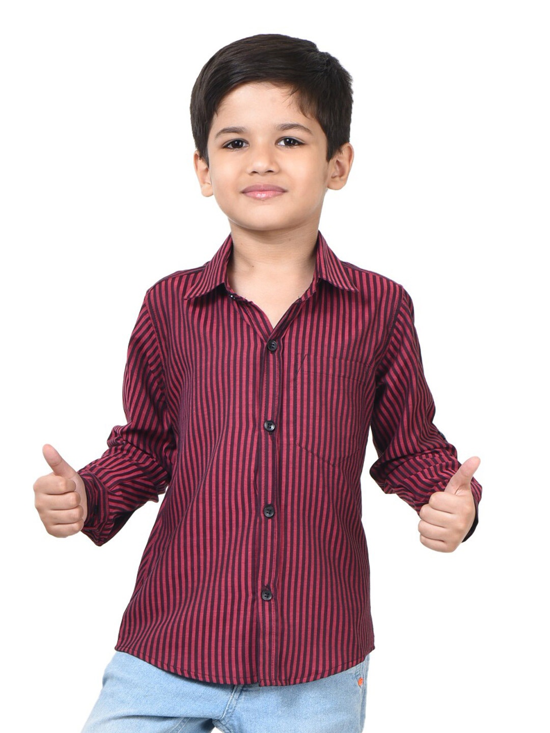 

POMY & JINNY Boys Comfort Opaque Striped Cotton Casual Shirt, Maroon